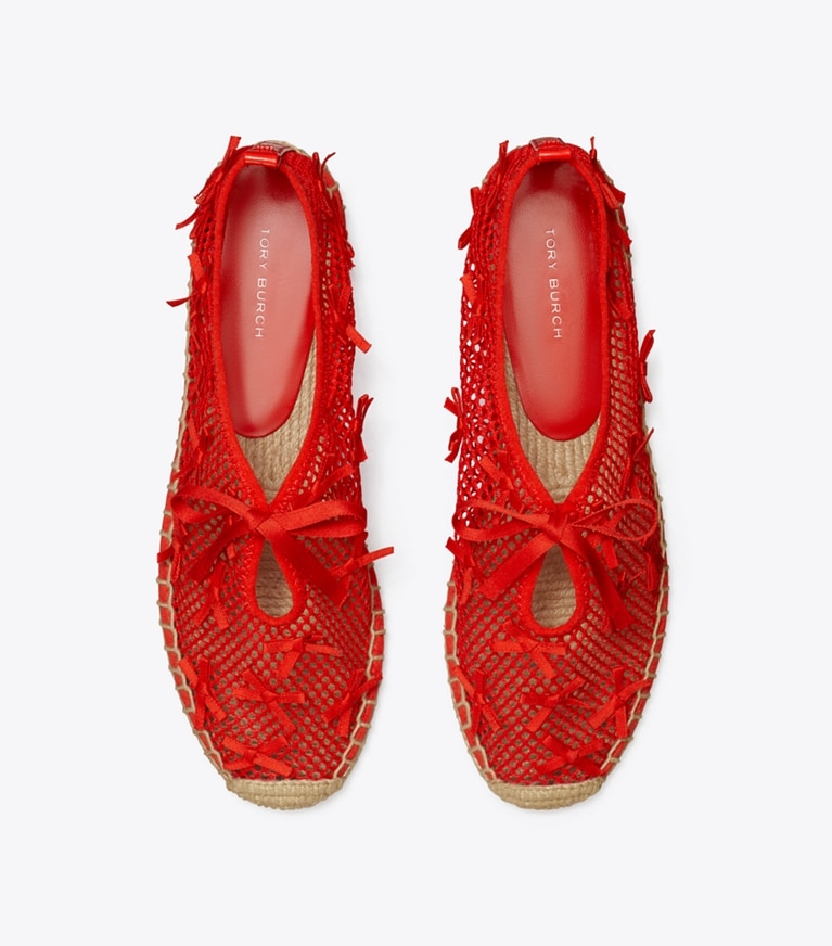 Tory Burch designer エスパドリーユ ミニ ボウ メッシュ エスパドリーユ in BLAZING RED / BLAZING RED angle