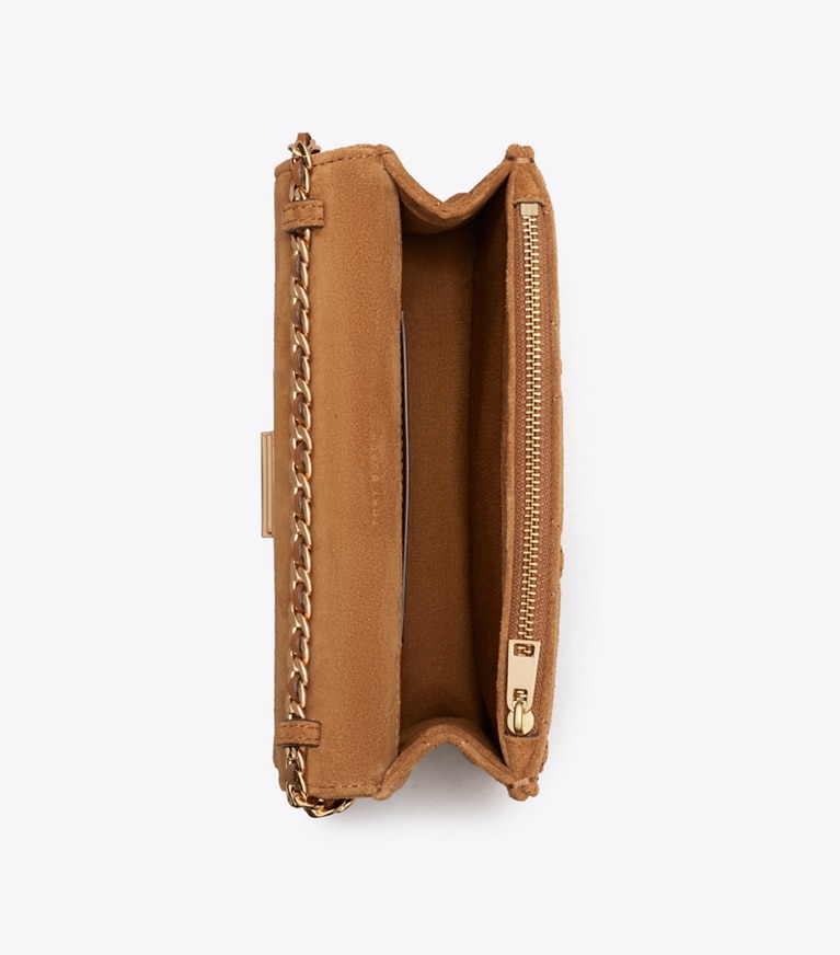 Tory Burch designer crossbody bags Mini Bunny Knot Suede Top Handle Bag in Toffee overhead