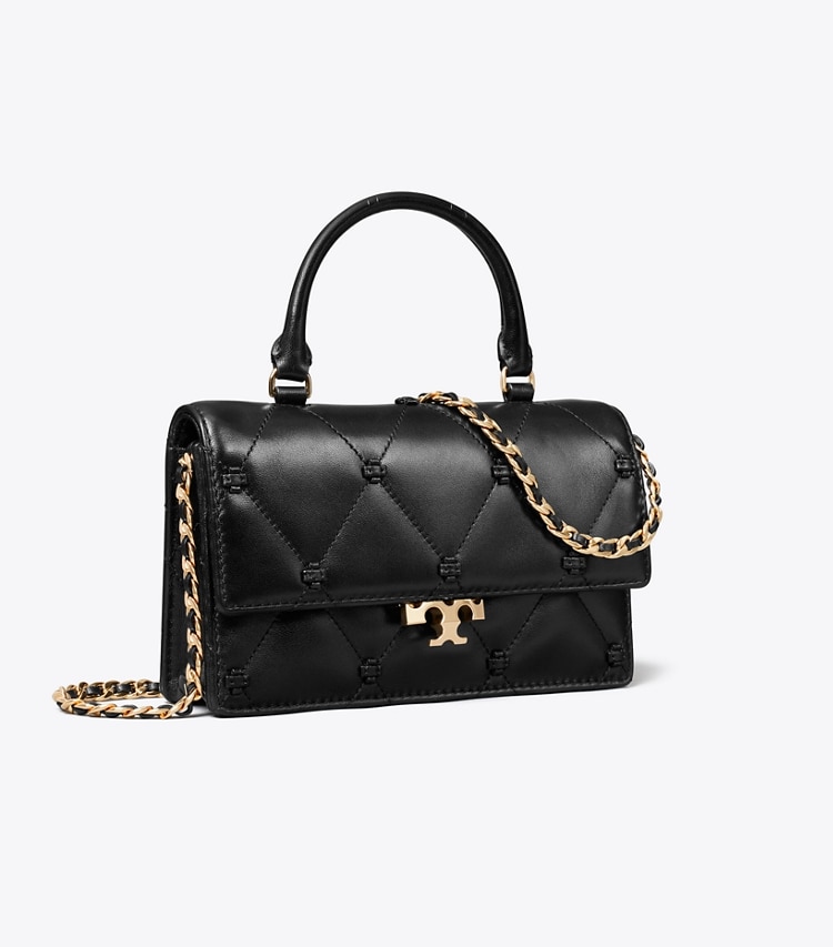 Tory Burch designer crossbody bags Mini Bunny Knot Top Handle Bag in Black angle