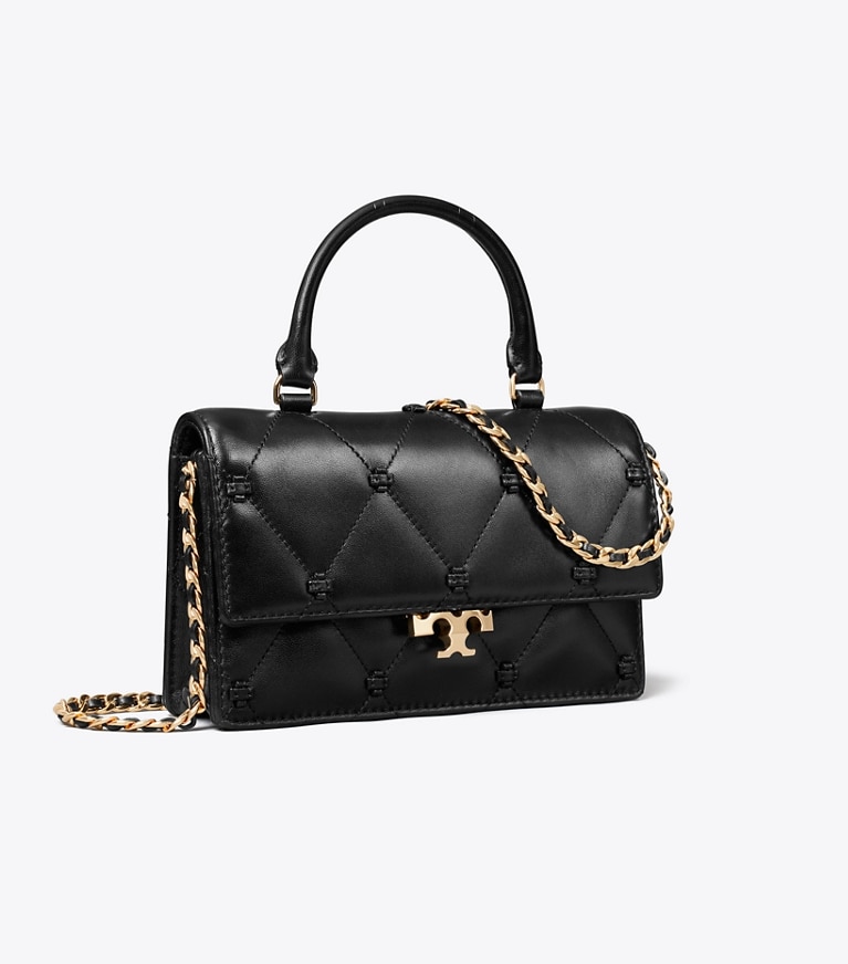 Tory Burch designer crossbody bags Mini Bunny Knot Top Handle Bag in Black angle