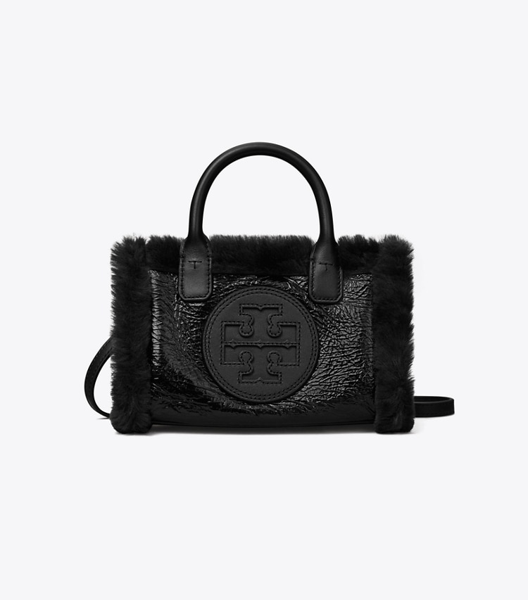 Tory Burch designer sacs à bandoulière Mini cabas Ella verni et rason dans Black de face