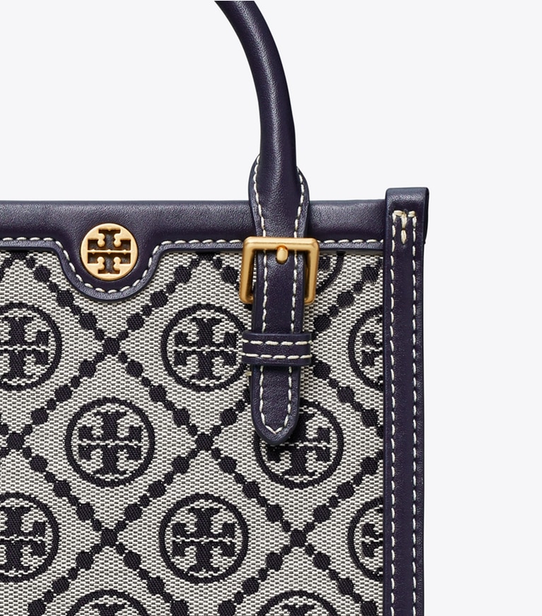 Tory Burch designer sacs à bandoulière Mini cabas en jacquard T Monogram in Tory Navy angle