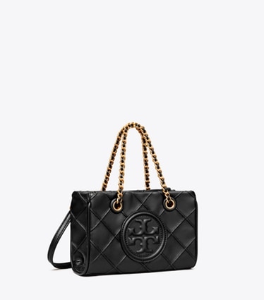 Tory Burch designer sacs à bandoulière Mini cabas Fleming en cuir souple à chaînette in Black angle