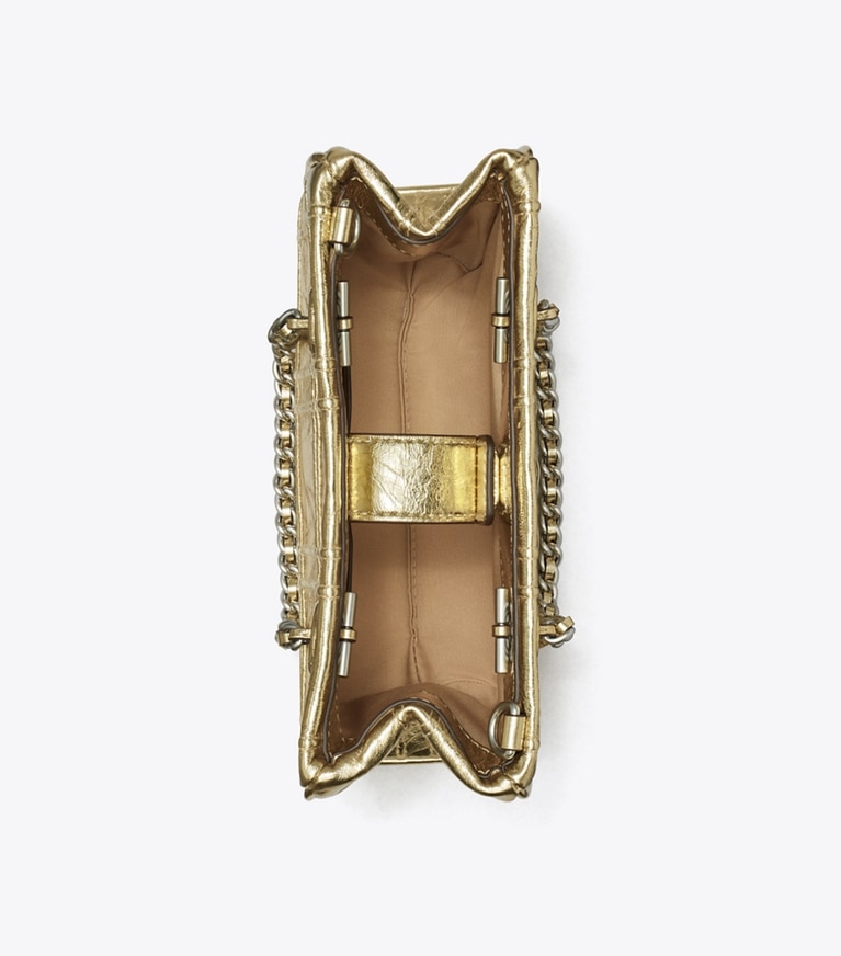 Tory Burch designer sacs à bandoulière Mini cabas Fleming en cuir souple à chaînette in 18 Kt Gold dessus