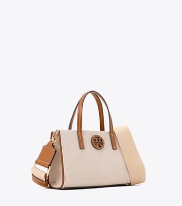 Tory Burch designer クロスボディバッグ キャンバス ミニトートバッグ in Canvas / Classic Cuoio / Classic Cuoio angle