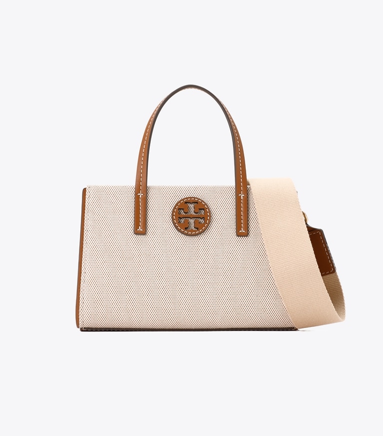 Tory Burch designer クロスボディバッグ キャンバス ミニトートバッグ in Canvas / Classic Cuoio / Classic Cuoio angle