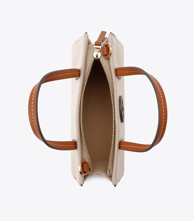 Tory Burch designer クロスボディバッグ キャンバス ミニトートバッグ in Canvas / Classic Cuoio / Classic Cuoio angle