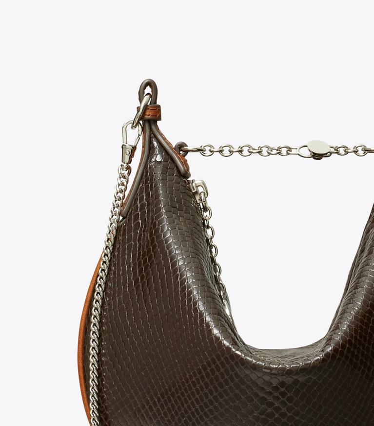 Tory Burch designer ショルダーバッグ チェーン ストラップ ミニ バルーンバッグ in Dark Brown ディテール