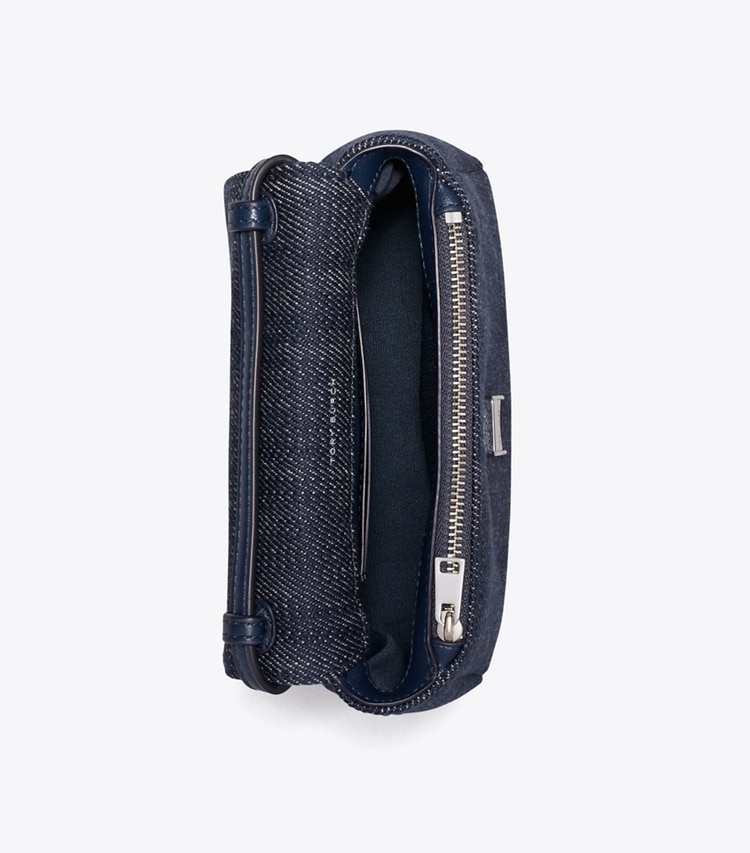 Tory Burch designer クロスボディバッグ チャーリー デニム トップハンドル ミニ クロスボディバッグ in Midnight オーバーヘッド