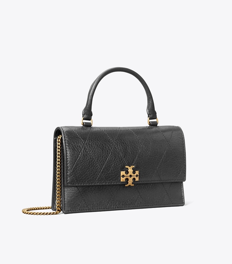 Tory Burch designer crossbody bags Mini Charlie Quilted Top-Handle Bag in BLACK angle