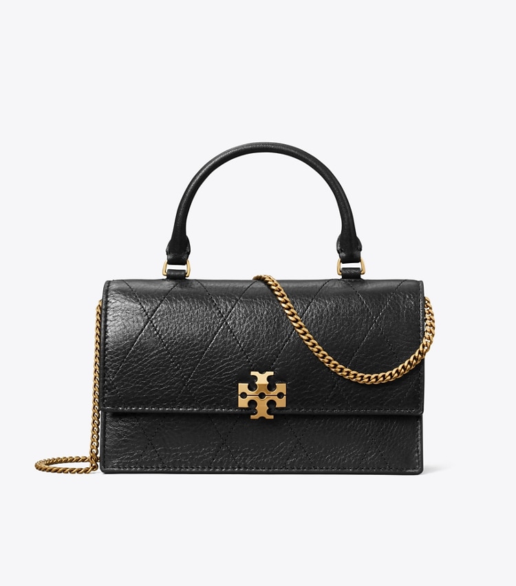 Tory Burch designer crossbody bags Mini Charlie Quilted Top-Handle Bag in BLACK front