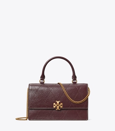 Tory Burch designer crossbody bags Mini Charlie Quilted Top-Handle Bag in Vintage Bordeaux front