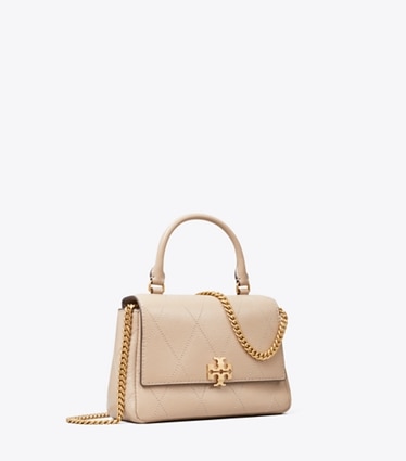 Tory Burch designer crossbody bags Mini Charlie Quilted Top-Handle Crossbody in Soft Cement angle
