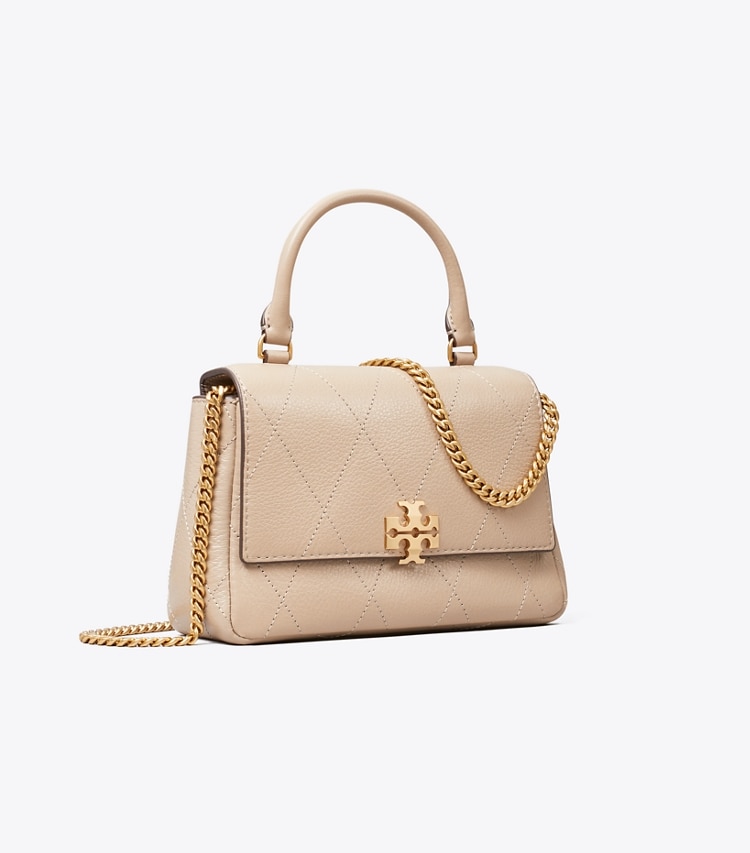 Tory Burch designer クロスボディバッグ チャーリー キルト トップハンドル ミニ クロスボディバッグ in Soft Cement angle
