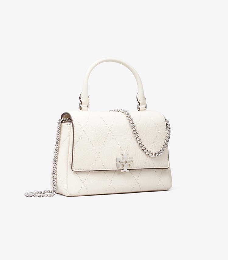 Tory Burch designer crossbody bags Mini Charlie Quilted Top-Handle Crossbody in Light Cream angle