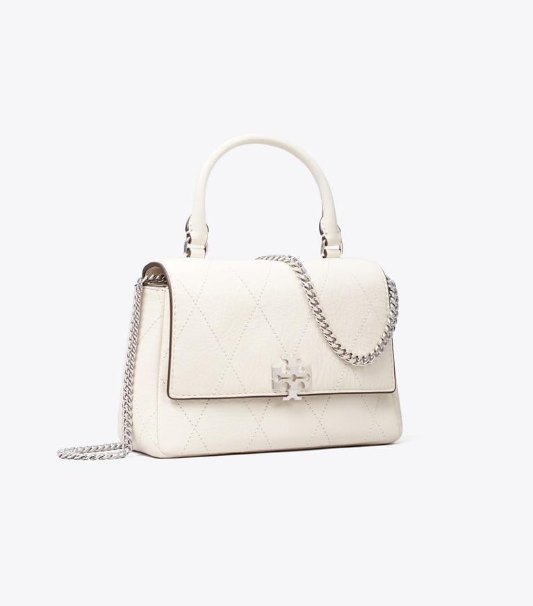 Tory Burch designer crossbody bags Mini Charlie Quilted Top-Handle Crossbody in Light Cream angle