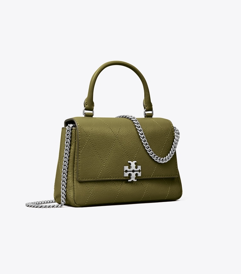 Tory Burch designer クロスボディバッグ チャーリー キルト トップハンドル ミニ クロスボディバッグ in Dark Olive angle