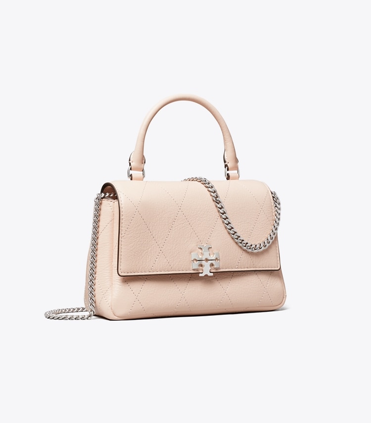 Tory Burch designer crossbody bags Mini Charlie Quilted Top-Handle Crossbody in Soft Pink angle