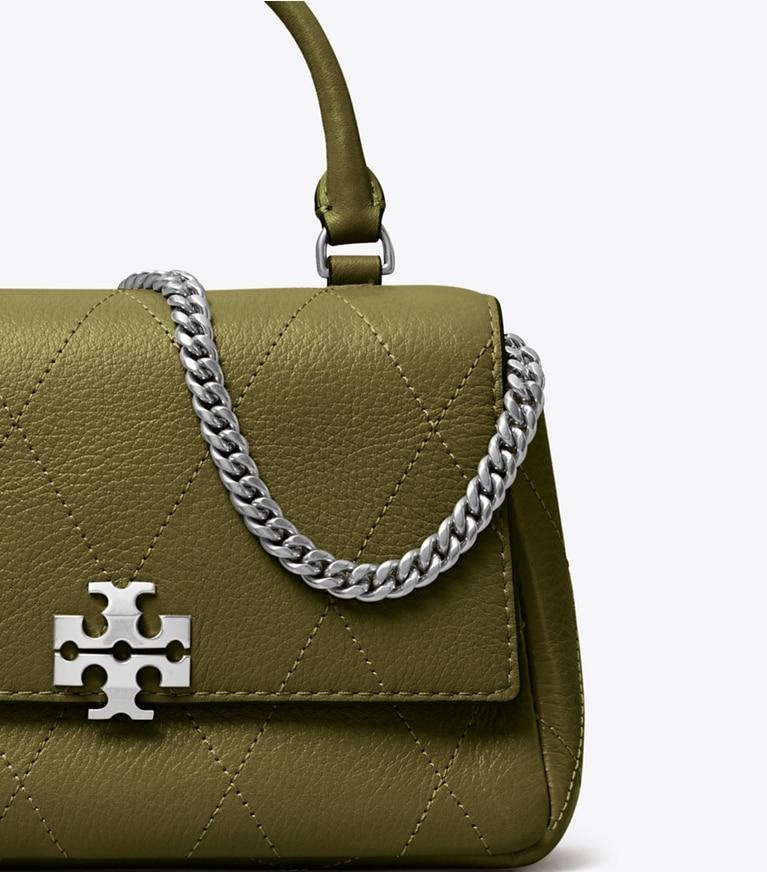 Tory Burch designer クロスボディバッグ チャーリー キルト トップハンドル ミニ クロスボディバッグ in Dark Olive ディテール