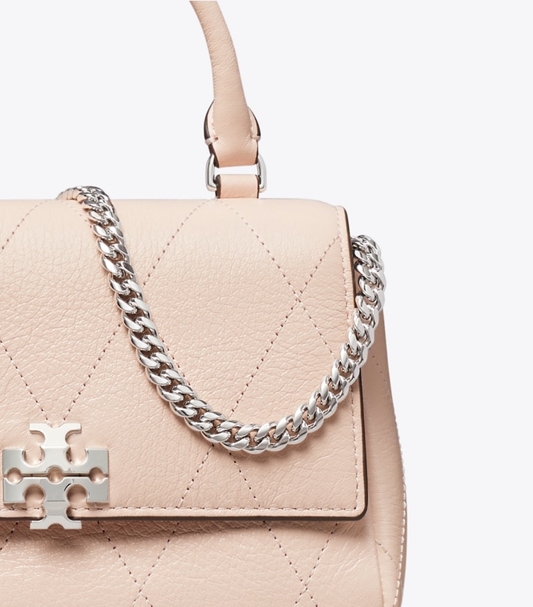 Tory Burch designer crossbody bags Mini Charlie Quilted Top-Handle Crossbody in Soft Pink detail