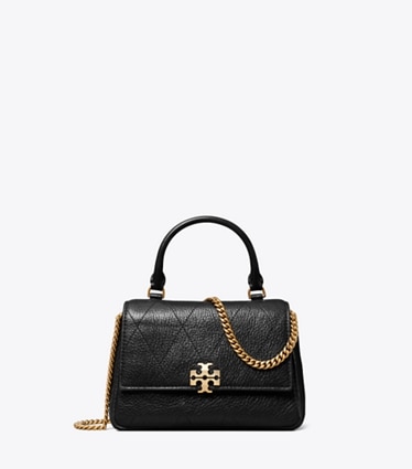 Tory Burch designer crossbody bags Mini Charlie Quilted Top-Handle Crossbody in Black front