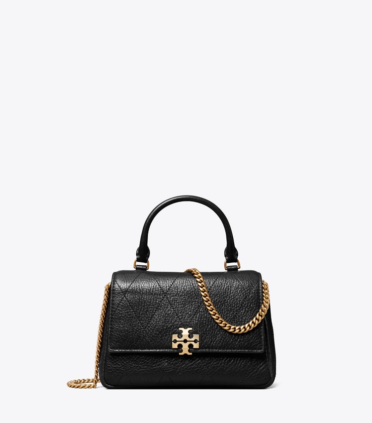 Tory Burch Mini Charlie Quilted Top-Handle Crossbody — Black
