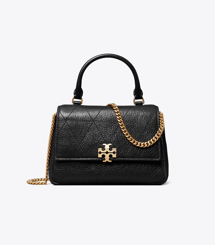 Tory Burch designer crossbody bags Mini Charlie Quilted Top-Handle Crossbody in Black front