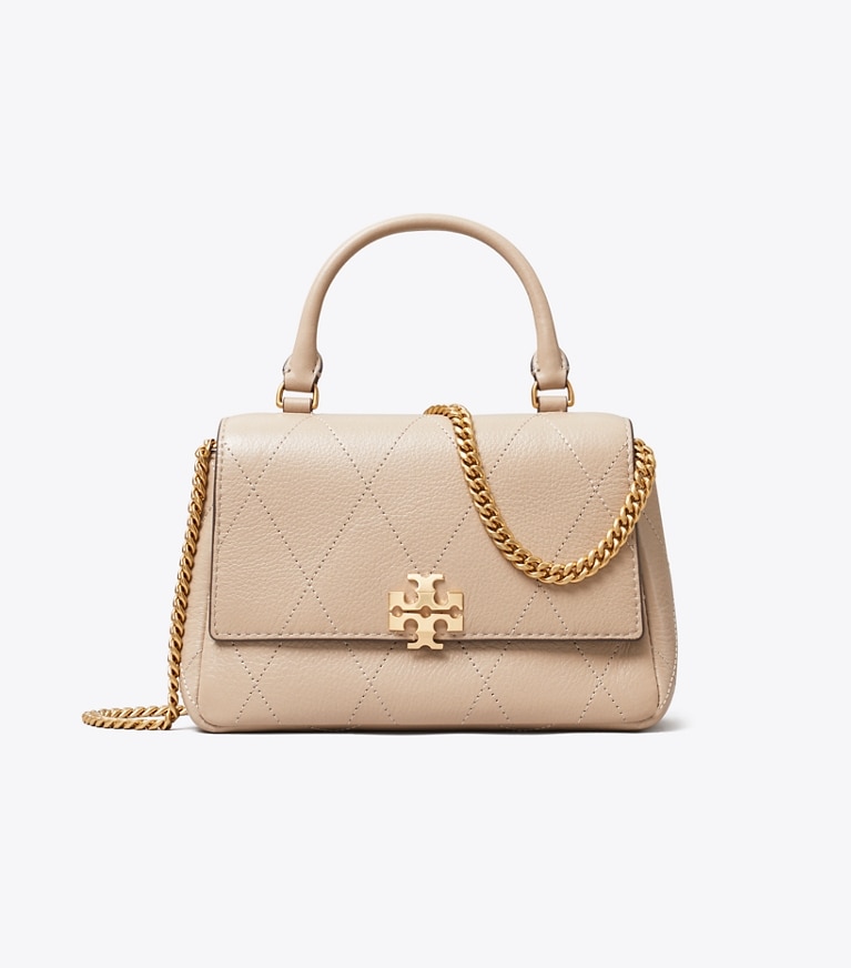 Tory Burch designer クロスボディバッグ チャーリー キルト トップハンドル ミニ クロスボディバッグ in Soft Cement front