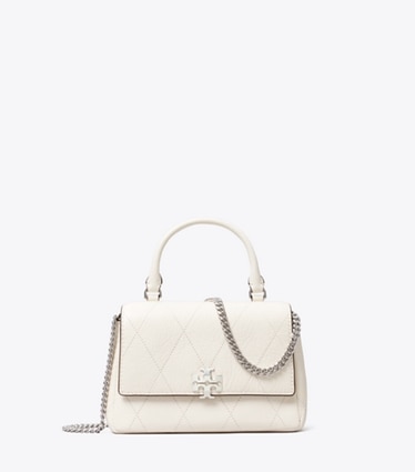Tory Burch designer crossbody bags Mini Charlie Quilted Top-Handle Crossbody in Light Cream front