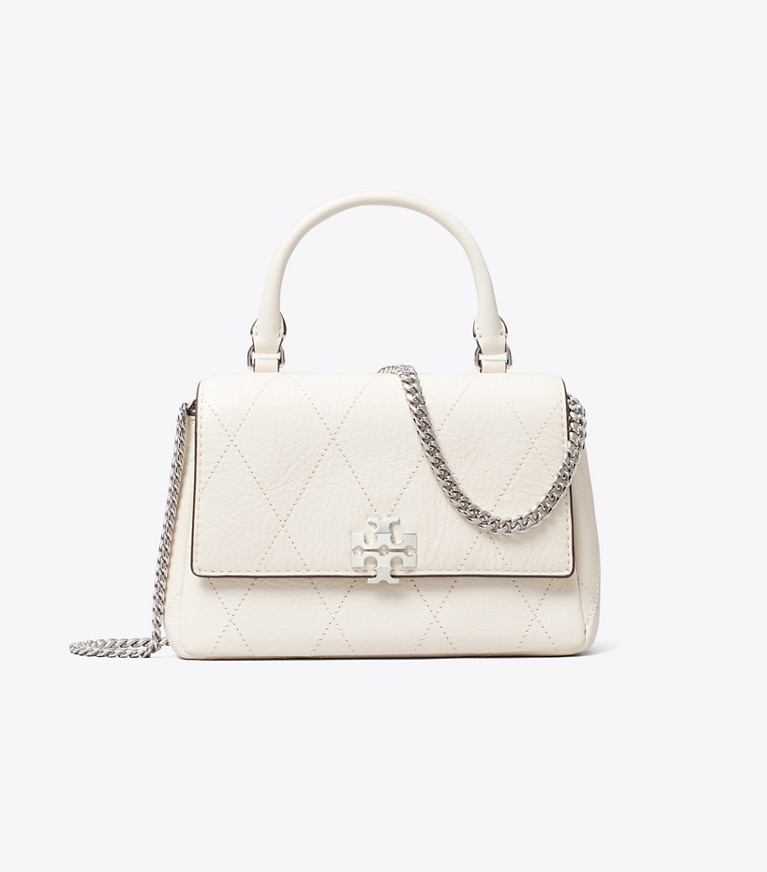 Tory Burch designer crossbody bags Mini Charlie Quilted Top-Handle Crossbody in Light Cream front