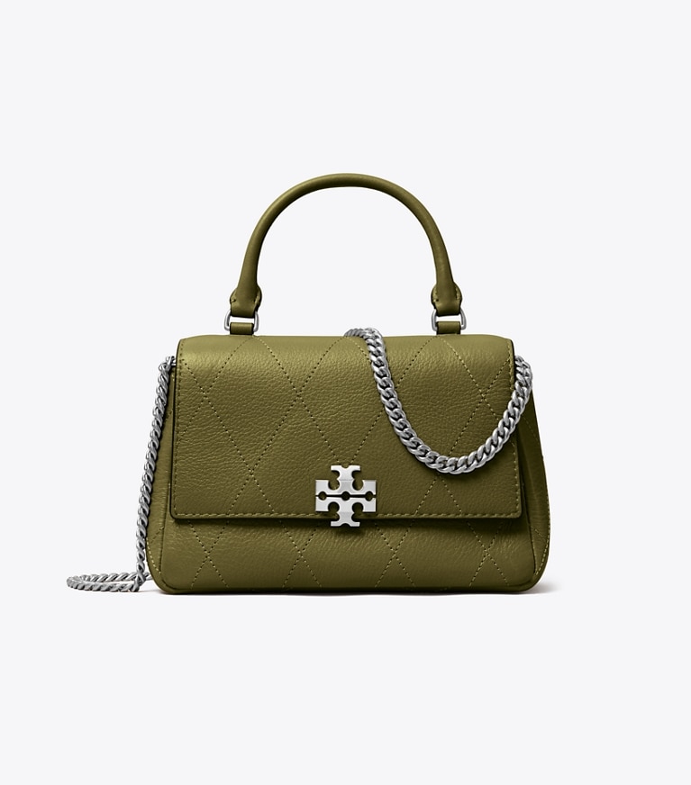 Tory Burch designer クロスボディバッグ チャーリー キルト トップハンドル ミニ クロスボディバッグ in Dark Olive front