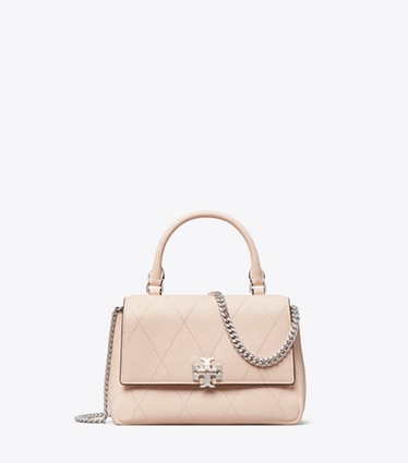 Tory Burch designer crossbody bags Mini Charlie Quilted Top-Handle Crossbody in Soft Pink front