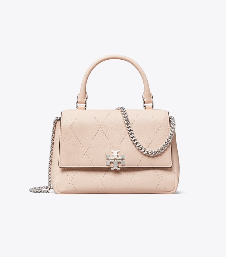Tory Burch designer crossbody bags Mini Charlie Quilted Top-Handle Crossbody in Soft Pink front