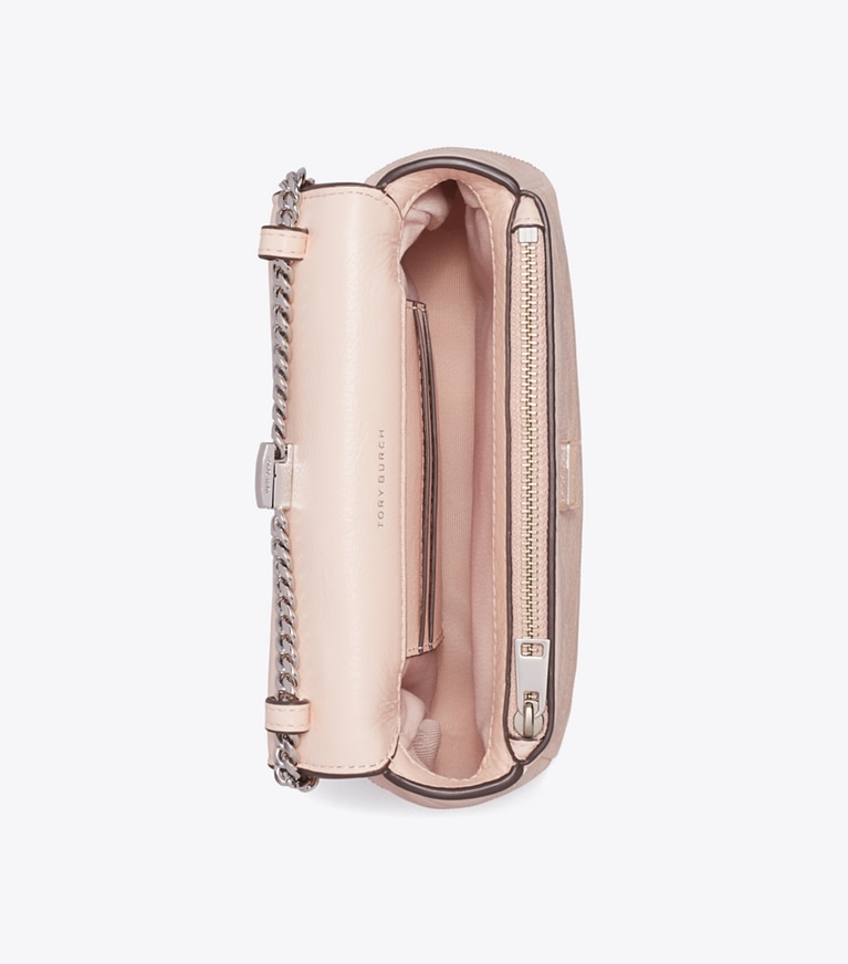 Tory Burch designer crossbody bags Mini Charlie Quilted Top-Handle Crossbody in Soft Pink overhead