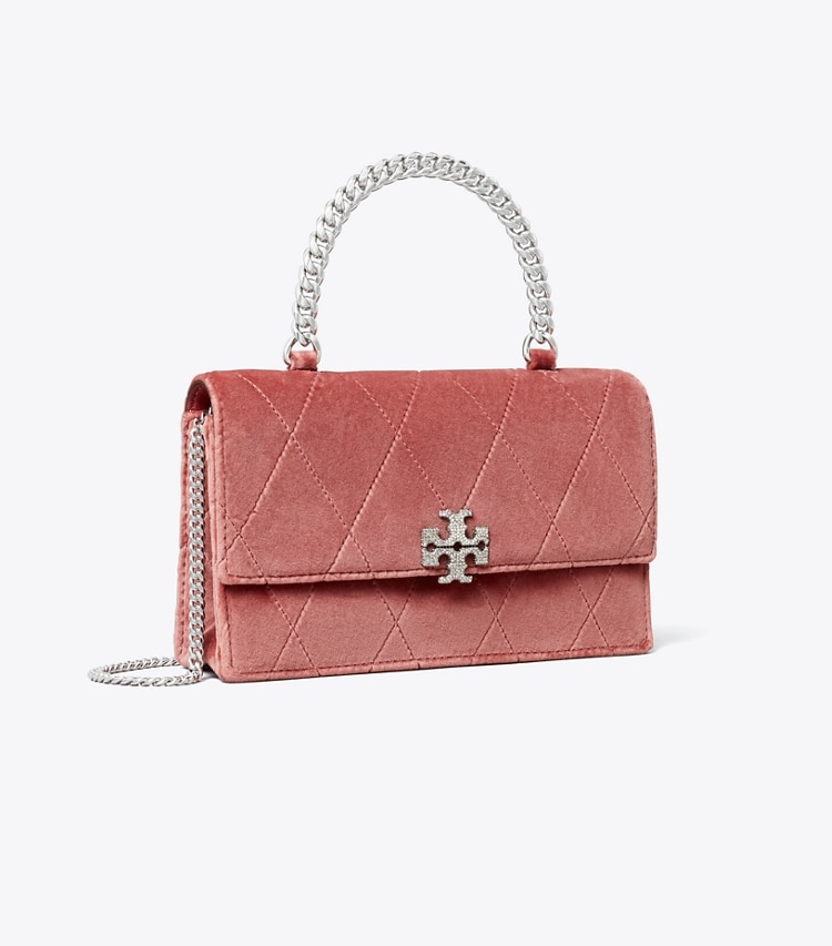 Tory Burch designer crossbody bags Mini Charlie Quilted Velvet Pavé Top-Handle Crossbody in Desert Flower angle