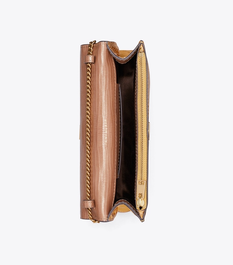 Tory Burch designer crossbody bags Mini Charlie Snake Top-Handle Crossbody in Gold overhead