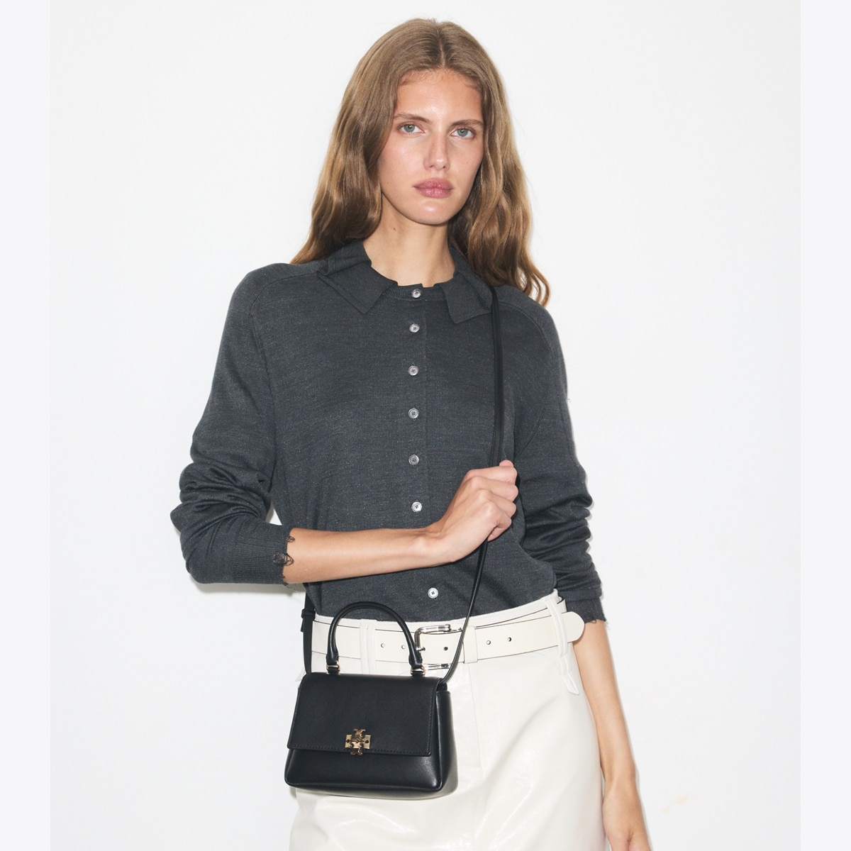 Mini Charlie Top-Handle Crossbody in black | Tory Burch