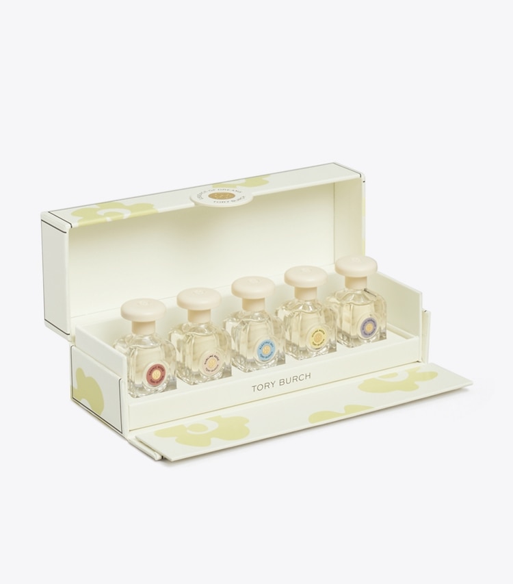 Tory Burch designer perfume Mini Coffret Set in EOD SET: E.S./C.W./D.M./S.R./M.G. detail