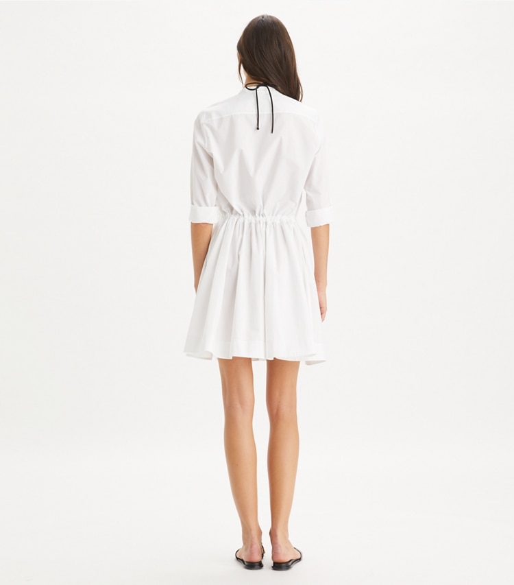 Tory Burch designer coverups Mini Cotton Dress in White on model back