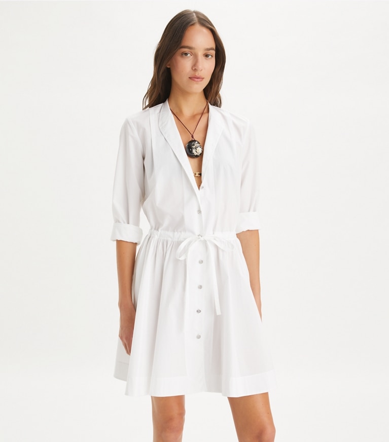 Tory Burch designer coverups Mini Cotton Dress in White front