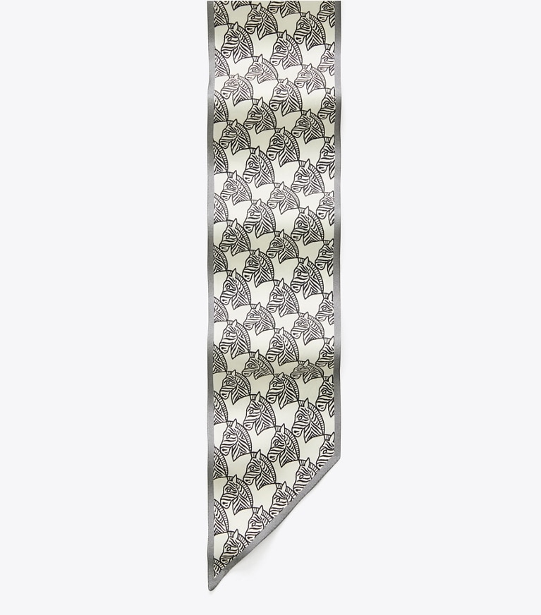 Tory Burch designer sciarpe Mini cravatta in nastro con motivo a tema zebra in Mini Zebra Ribbon Tie - Ivory superiore