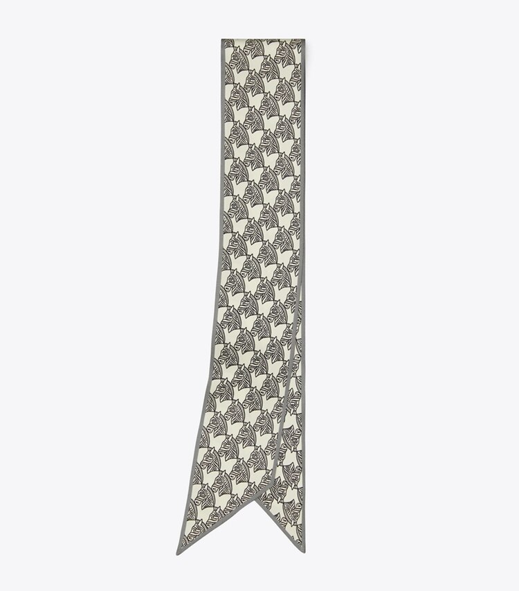 Tory Burch designer sciarpe Mini cravatta in nastro con motivo a tema zebra in Mini Zebra Ribbon Tie - Ivory folded