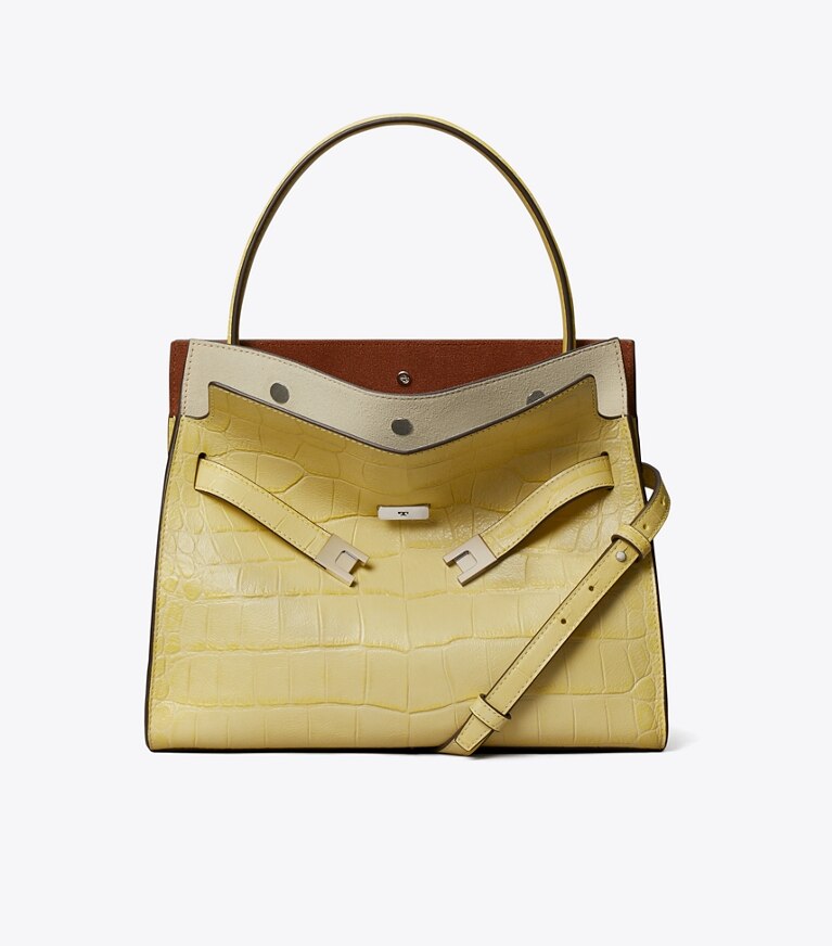 Tory Burch designer bauletto Mini double bag Lee Radziwill con rilievo in Yellow Sky front