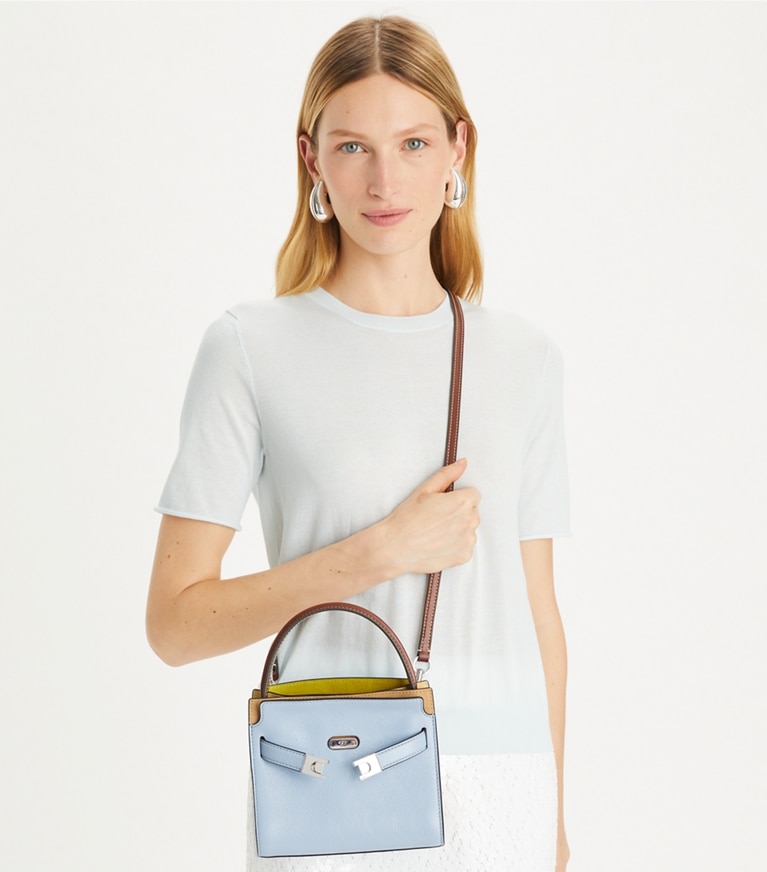 Tory Burch designer sacs à bandoulière Mini double sac Lee Radziwill in Blue Mist angle
