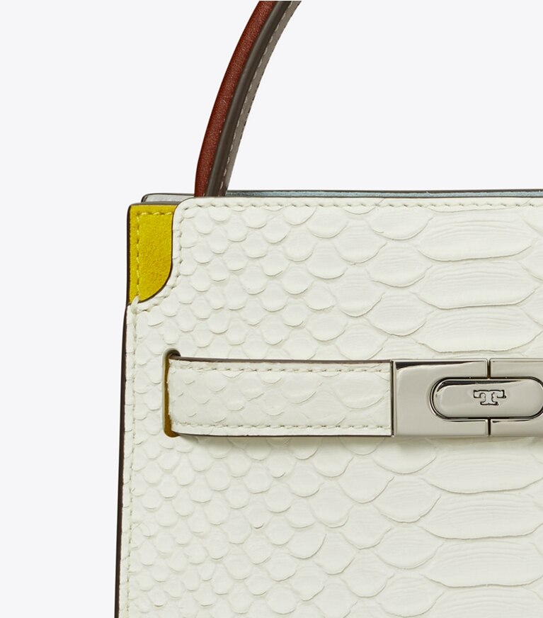 Tory Burch designer sacs à bandoulière Mini double sac Lee Radziwill en cuir embossé effet serpent in Blanc angle