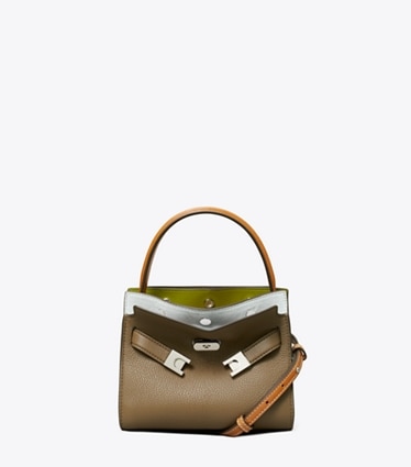 Tory Burch designer sacs à bandoulière Mini double sac Lee Radziwill en cuir grainé color-block in Wild Mushroom front