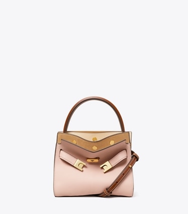 Tory Burch designer sacs à bandoulière Mini double sac Lee Radziwill en cuir grainé in Pink Sand front