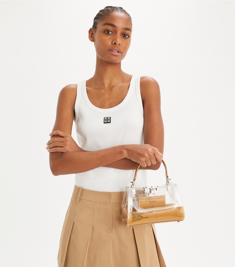 Tory Burch designer crossbody bags Mini Eleanor Clear Satchel in Clear angle