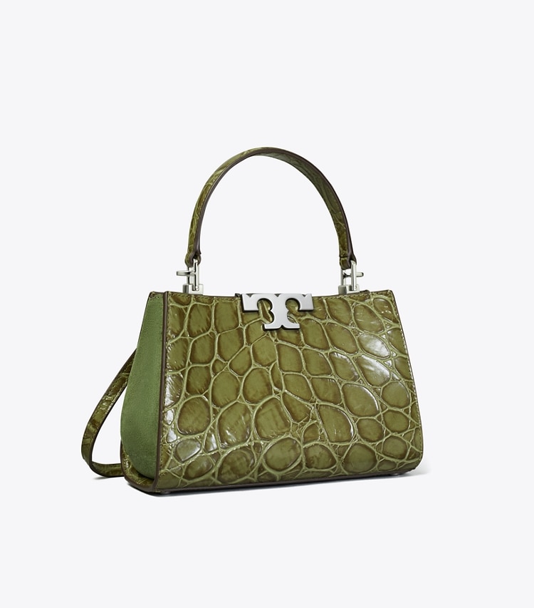 Tory Burch designer crossbody bags Mini Eleanor Croc-Embossed Satchel in Soft Ivy angle
