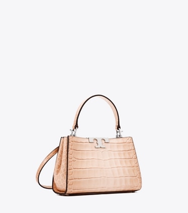 Tory Burch designer クロスボディバッグ エレノア クロコエンボス ミニ サッチェルバッグ in Pale Blush angle